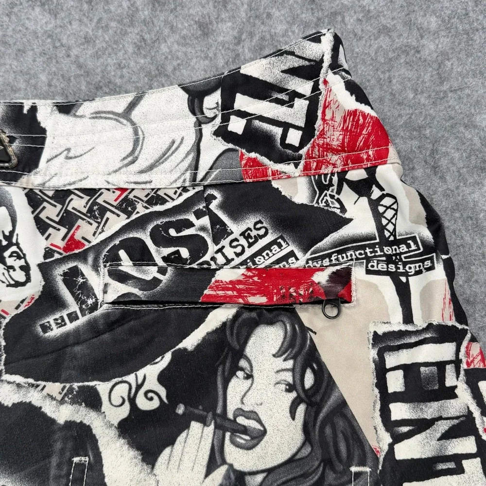 Lost Enterprises Board Shorts Mens 34 Red Black White Graphic Punk Surf Trunks